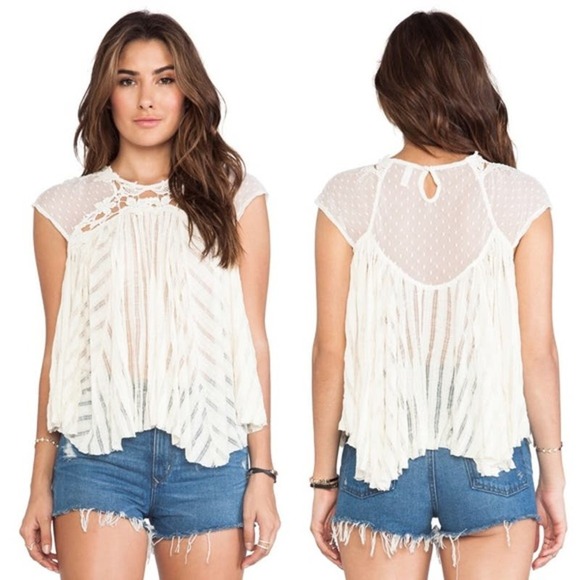 Free People Stars Align Swiss Dot Lace Flowy Sheer Boho Babydoll Tank Top Size M - Picture 1 of 15